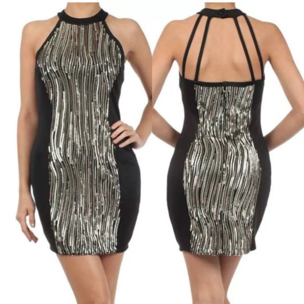 VA VA VOOM black bodycon dress with sequins Size S